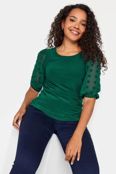 image of M&Co Dobby Sleeve Top - Green