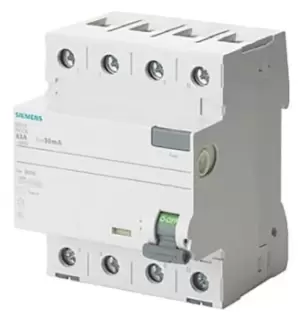 Image of Siemens, 63A Instantaneous RCD, Trip Sensitivity 30mA, Type A, DIN Rail