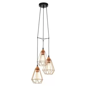 image of Hanging Ceiling Pendant Light Copper Wire Cage 3x E27 Geometric Multi Lamp