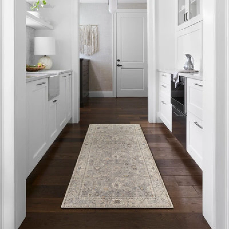 Image of Becki Owens X Livabliss Vintage Oriental Boho Light Grey Davina Runner Rug 80 X 220 Cm - Easy Care, Ideal For Hallway