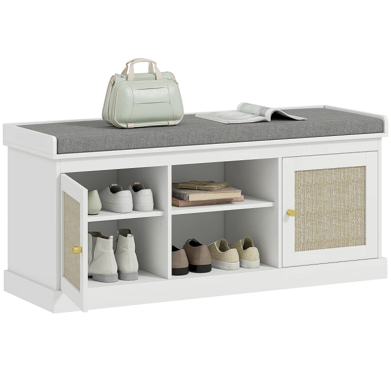 Image of HOMCOM HOMCOM Shoe Bench, Boho Shoe Storage Bench with Padded Cushion, White White One Size Unisex 5063603856950