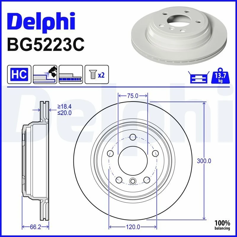 Image of DELPHI Brake disc DELPHI BG5223C