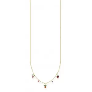 Image of Silver Gold Plated Zirconia Multicoloured Fruits Necklace KE2099-488-7-L45V