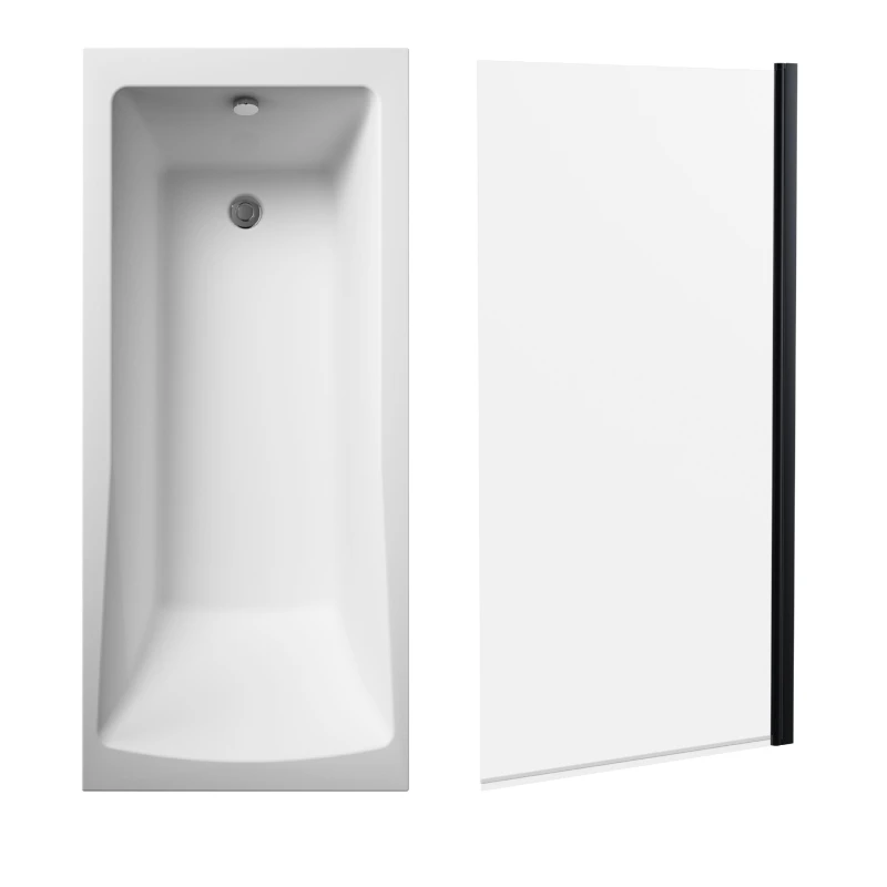 Image of Balterley Square Single Ended Bath and Square Black Bath Screen 1700 x 700mm Black