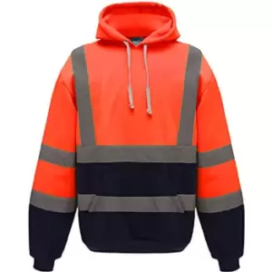 Image of Yoko Mens Hi Vis Reflective Hoodie (3XL) (Hi Visibility Orange/Admiral Navy)