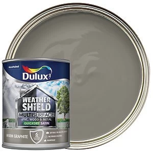 Image of Dulux Weathershield Multi Surface Quick Dry Warm Graphite Satin Paint 750ml