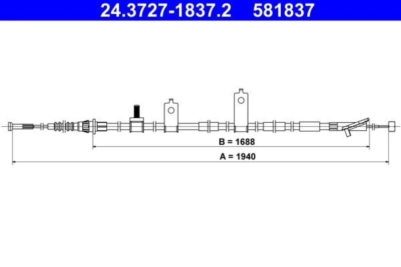 Image of ATE 24.3727-1837.2 Brake Cable 1940mm Cable,parking brake (124)
