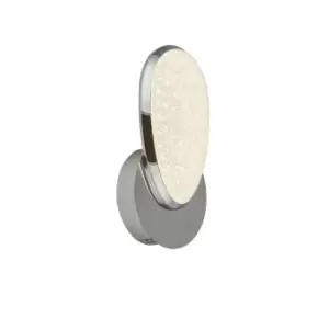 Image of 1 Light LED Wall Light, Crushed Ice Effect Shade, Chrome