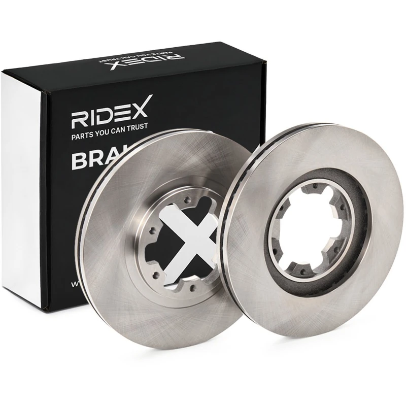 Image of RIDEX 82B0048 Brake disc Front Axle, Vented, Cast Iron, Uncoated, Untreated, without bolts/screws Cast Iron Brake Disc (82)