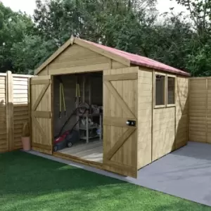 image of Forest Garden Timberdale 10 x 8ft Double Door Apex Shed with Base