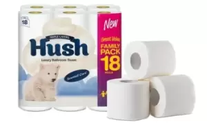 image of Hush Three-Ply White Toilet Tissue Paper: 36 Rolls