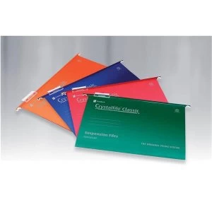 Image of Rexel Crystalfile Classic Foolscap Suspension File Manilla V-Base 15mm Orange 1 x Pack fo 50 Suspension Files