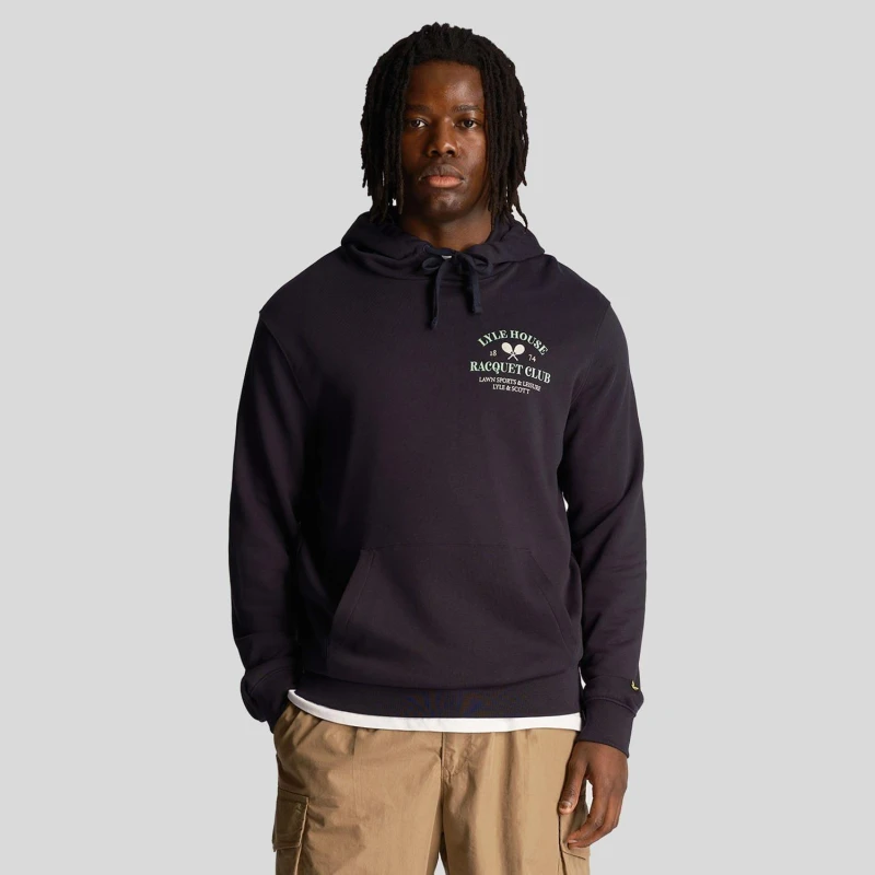 Image of Lyle and Scott Racquet Club Graphic Hoodie Navy male XS