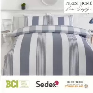 image of Home Chambray Stripe Denim Double Duvet Cover Set Reversible Bedding Bed Set Bed Linen - Denim - Rapport