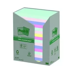 image of Post-it Recycled Ast Colour 76x127mm 100 Sheet Pack of 16 7100259665