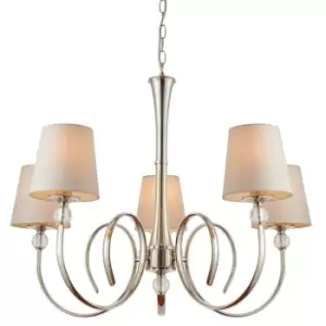 image of Luxury Hanging Ceiling Pendant Light Bright Nickel Marble Silk 5 Lamp Chandelier