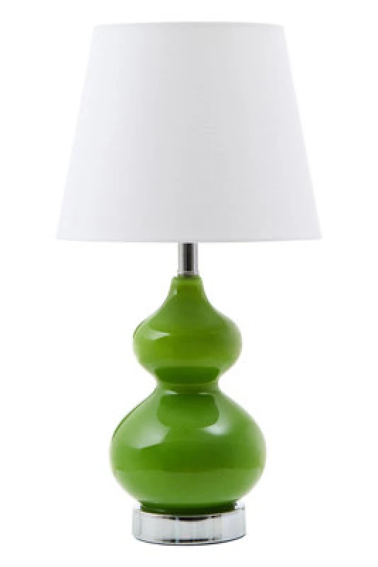 Image of Orsina Light Green Glass Table Lamp With Chrome Base, Chrome Trim Round Table Lamp, Contemporary Glass Lighting