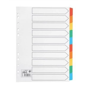 image of 5 Star Office Index 150gsm Card with Coloured Mylar Tabs 10 Part A4 White