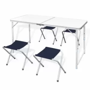 Image of Foldable Camping Table Set with 4 Stools Height Adjustable 120x60cm Vidaxl White