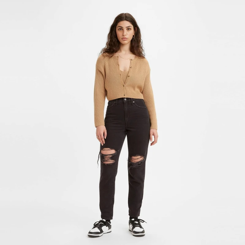 Image of Levis High Waist Ripped Mom Jeans - Black 24 L27
