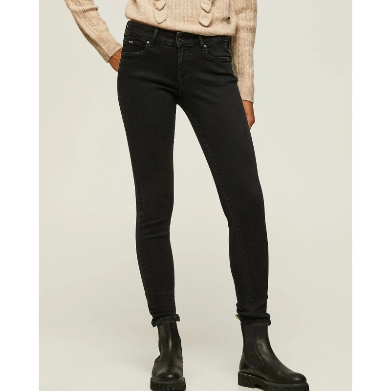 Image of Pepe Jeans Soho Low-Rise Skinny Jeans Washed Black Denim W30 L32