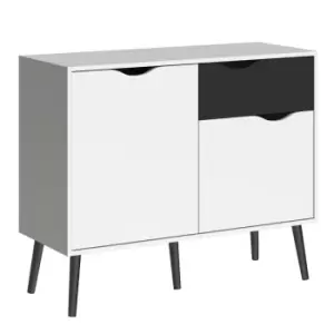 image of Oslo Sideboard Small 1 Drawer 2 Doors In White And Black Matt