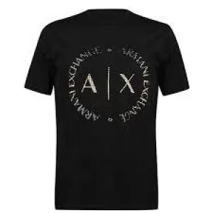 Image of Armani Exchange Gold AX Circle Logo T-Shirt Black Size S Men