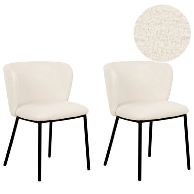 Image of Beliani Set Of 2 Dining Chairs Mina Boucle Off-White