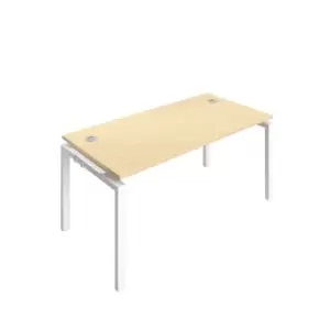 Image of Telescopic 2 Person Extension Bench Desk with Cable Port and White Frame - 1600mm - Maple