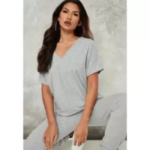 Missguided V Neck Oversized Boyfriend Tshirt - Grey