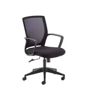 image of Jonas Black mesh back operator chair with Black fabric seat and Black base