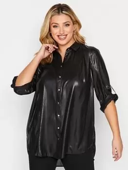 Image of Yours Shirt Black Self Shimmer, Black, Size 18, Women