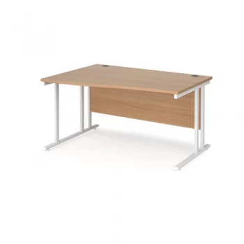 Image of Maestro 25 left hand wave desk 1400mm wide white cantilever leg frame,