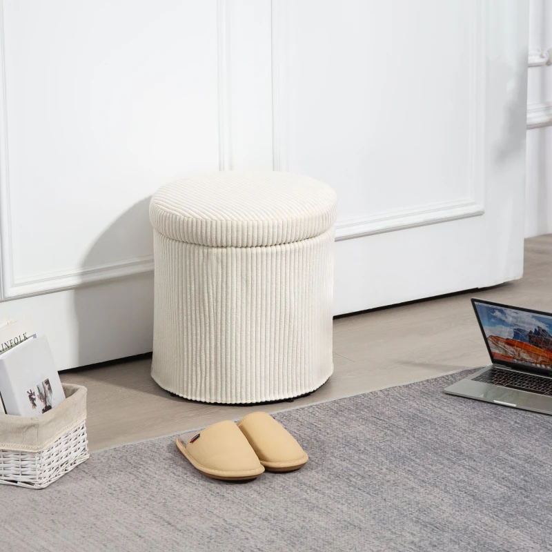 Image of HOMCOM Round Storage Ottoman with Lid, Vanity Stool with Storage Beige