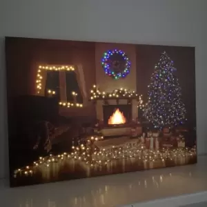 Image of 40 x 60cm Fibre Optic Wall Canvas with Christmas Tree Scene and Multicoloured LEDs