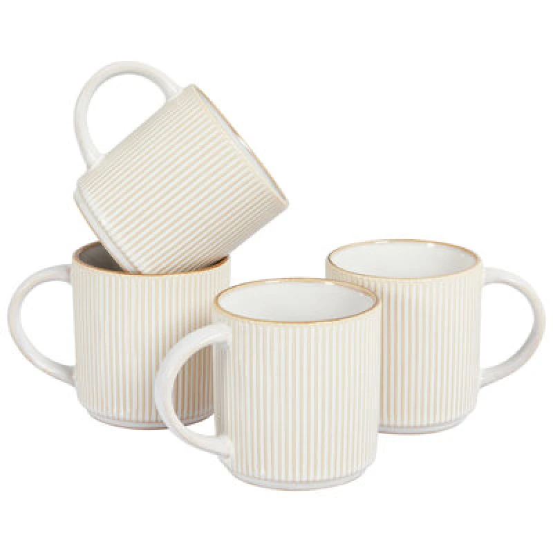Image of Beliani Set Of 4 Mugs Mugwort Stoneware Light Beige