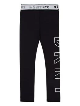 Image of DKNY Girls Sporty Logo Print Leggings - Black, Size Age: 8 Years, Women
