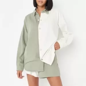 Missguided Co Ord Colourblock Denim Shirt - Green