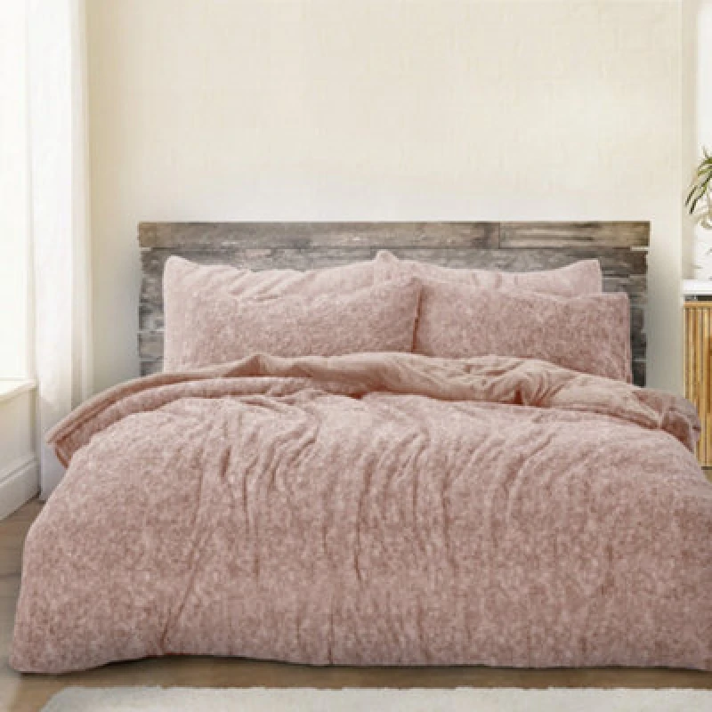 Image of Velosso Teddy Fleece Duvet Cover & Pillowcase Set, Luxurious Look & Warm Bedding, Machine Washable Bedroom Decor - Blush Pink