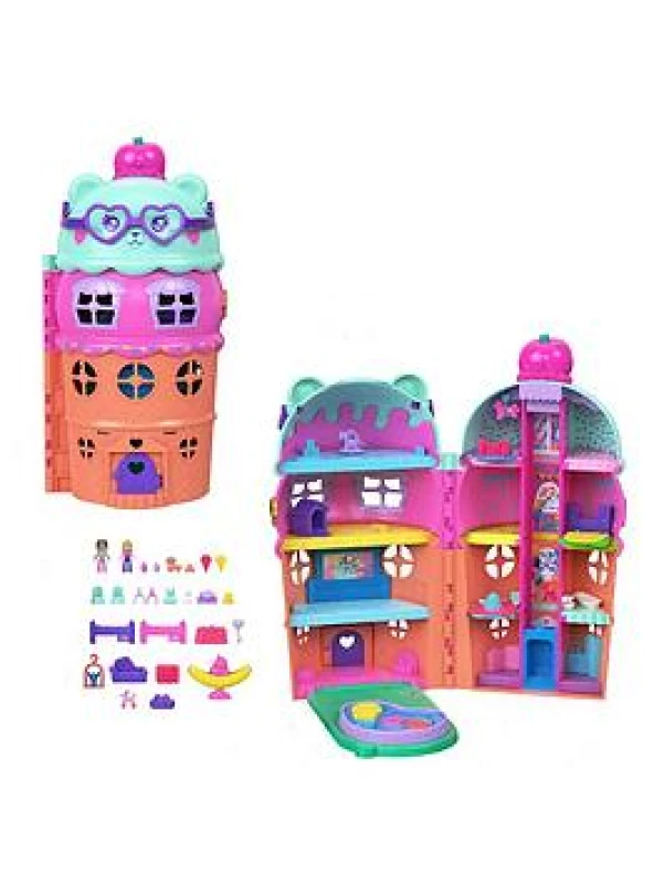 Image of Polly Pocket Micro Dolls & Large Gelato House Playset Ice Cream Bear Theme with 25+ Accessories Including Furniture Food and Pets (Amazon Exclusive