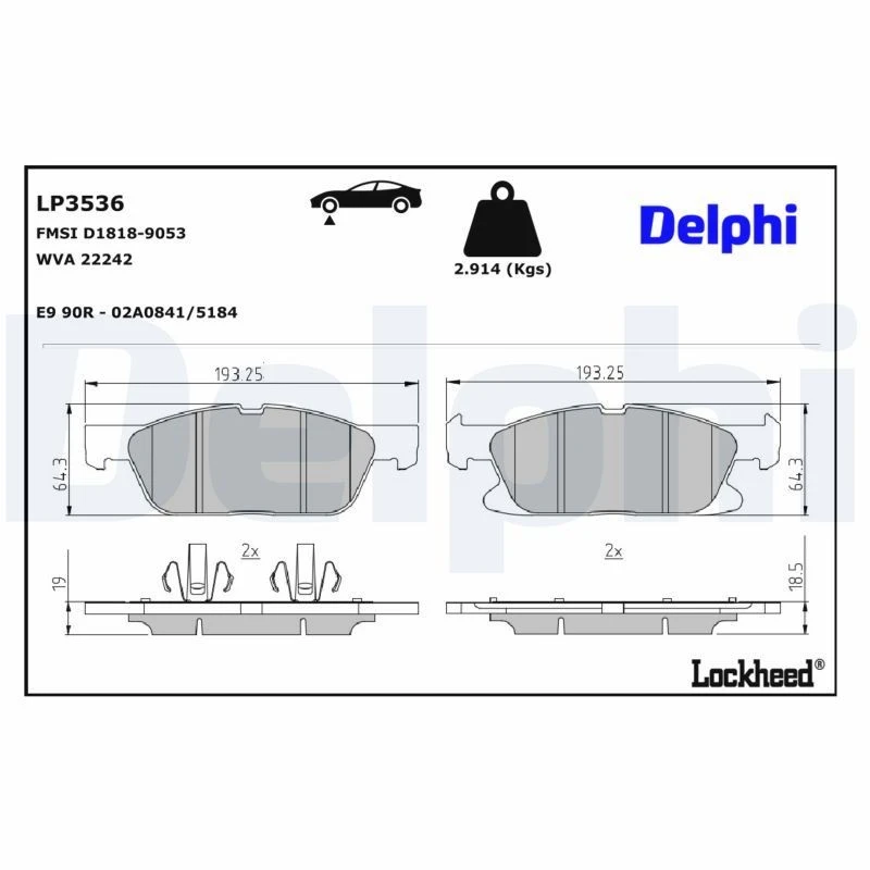 Image of DELPHI Brake pad set DELPHI LP3536
