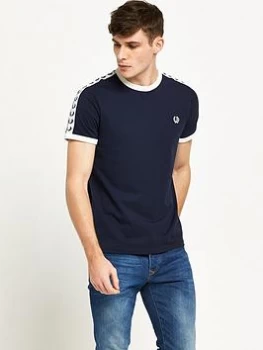 image of Fred Perry Sports Authentic Taped Ringer T-Shirt - Carbon Blue, Carbon Blue Size M Men