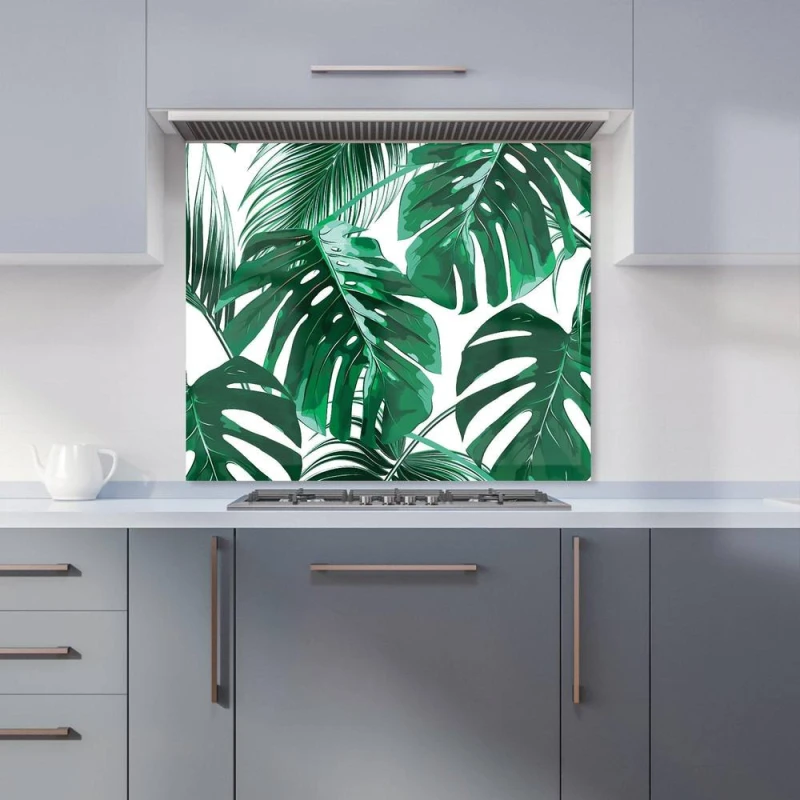 Image of Warren Reed - Designer Tropical Jungle Leaf Pattern Kitchen Splashback in Green Size: 700mm x 750mm Green Unisex 700mm x 750mm
