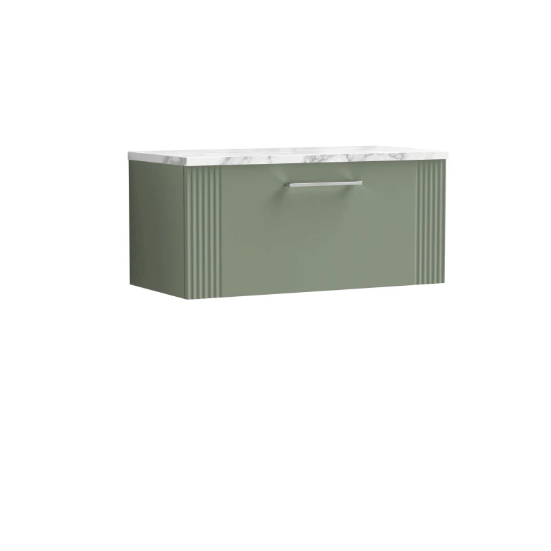Image of Balterley 1 Drawer Wall Hung Vanity Marble Laminate Worktop Green 800mm Green