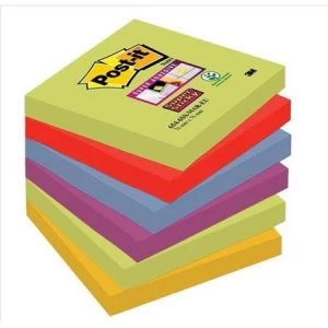 image of Post-It Super Sticky 76 x 76mm Re-positional Note Pads Assorted Colours 6 x 90 Sheets - Marrakesh Collection