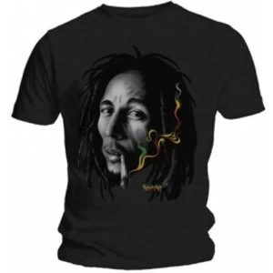 image of Bob Marley Rasta Smoke Black T Shirt: Small