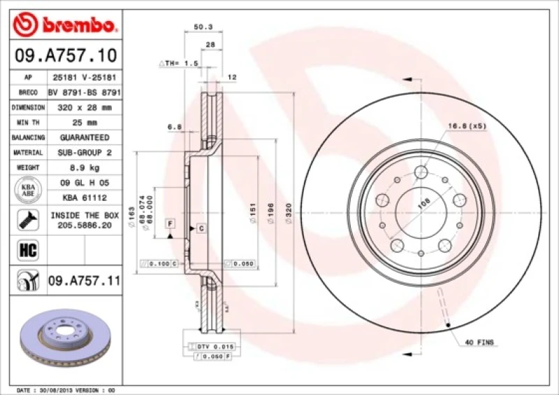 Image of BREMBO Brake disc BREMBO 09.A757.11