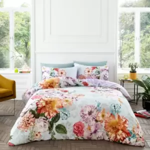 Image of Hyperion Interiors Amaranth Floral 100% Cotton Duvet Cover & Pillowcase Set Purple