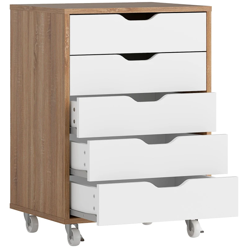 Image of Vinsetto Mobile Filing Cabinet - 5-drawer File Cabinet with Wheels - Oak TJ Hughes 5061025051205