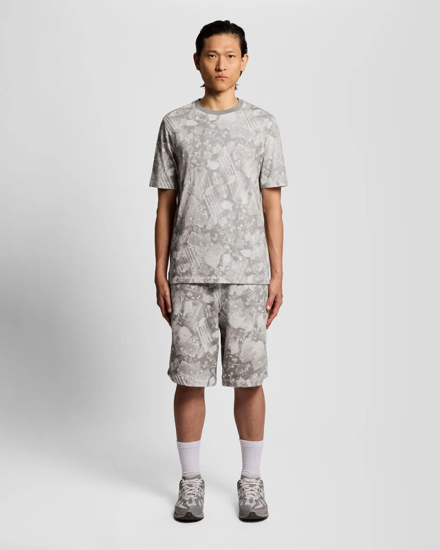 Image of Lyle & Scott Mens Industrial Graphic Sweat Shorts in Grey